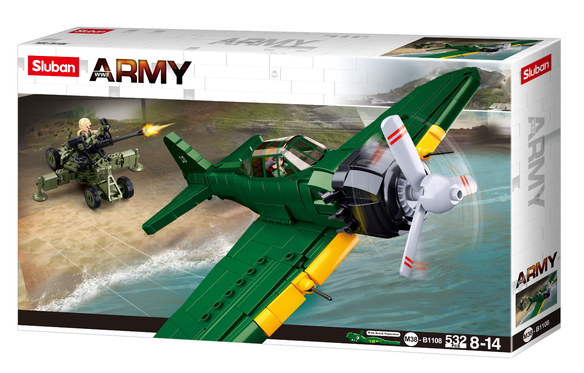 Sluban WWII | Set constructie Avion si Tun Antiaerian 532pcs